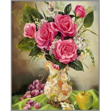 F-169 Картина (Натюрморт с розами) Алмазная мозаика 40x50см, 38 цветов