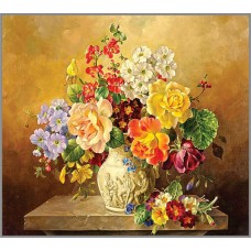 F-244 Картина (Викторианские цветы) Алмазная мозаика 40x40 см,43 цвета