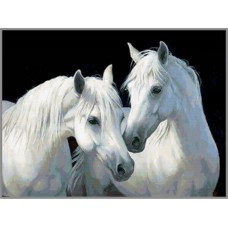 N-285 Картина (Пара белых лошадей) Алмазная мозаика 26x20см, 20 цветов