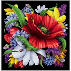 N-341 Картина (Цветной букет) Алмазная мозаика 19,5x19,5 см, 27 цветов