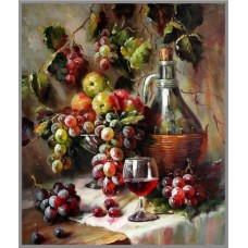 O-549 Картина (Вино и фруктовая корзина) Алмазная мозаика 30x35см, 37 цветов