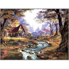 O-593 Картина (Осенний ручеек) Алмазная мозаика 60x45см, 45 цветов
