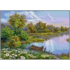 R-897 Картина (На реке) Алмазная мозаика 59x42см, 37 цветов